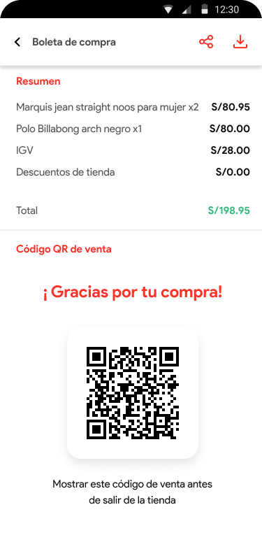 Captura de la app QuickPay: pantalla 3